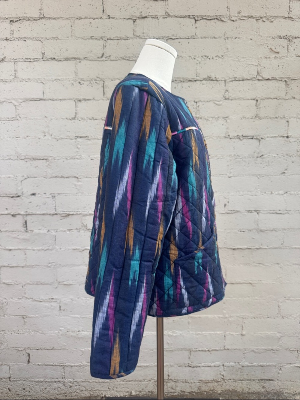 Roller Rabbit Multicolor Cotton Ikat Button Front Quilted Jacket Size S - Picture 3 of 12